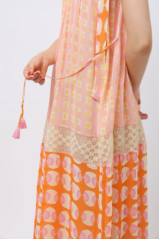 Georgette maxi gather pastel print dress.