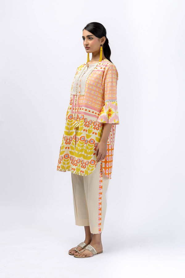 Lace yoke floral shirt + pleat pant set