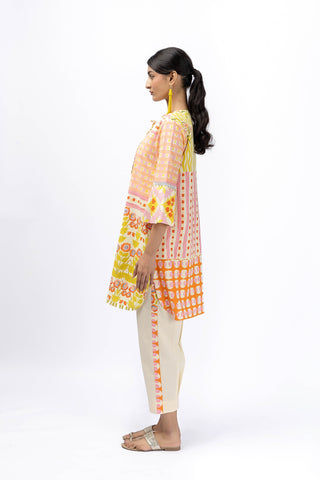Lace yoke floral shirt + pleat pant set