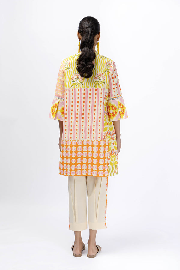 Lace yoke floral shirt + pleat pant set