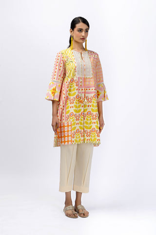 Lace yoke floral shirt + pleat pant set