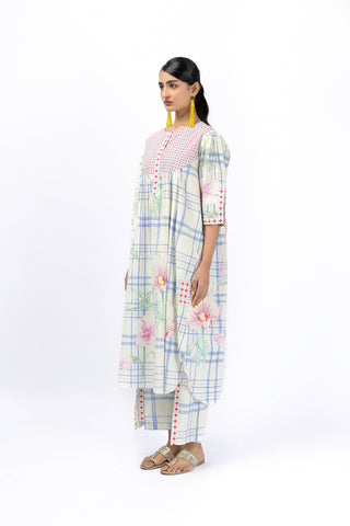 Tartan flower king shirt + placate pant set