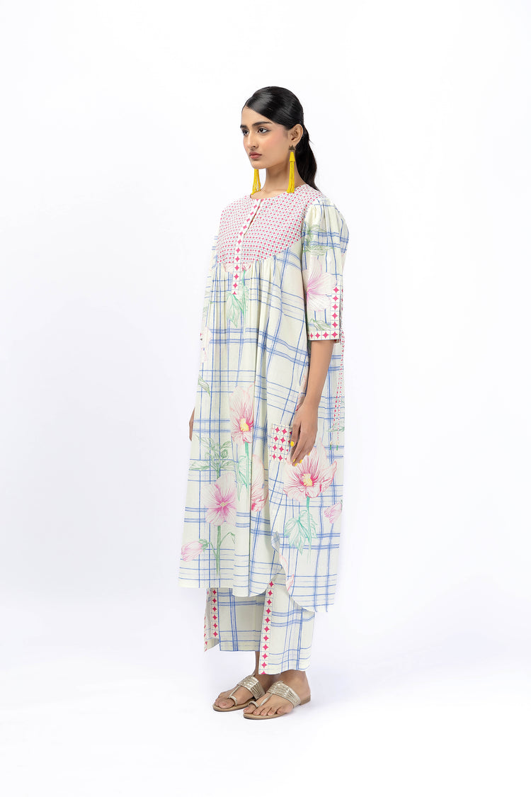 Tartan flower king shirt + placate pant set