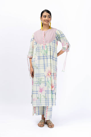 Tartan flower king shirt + placate pant set