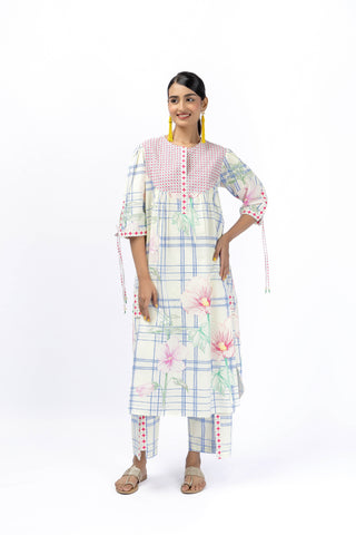 Tartan flower king shirt + placate pant set