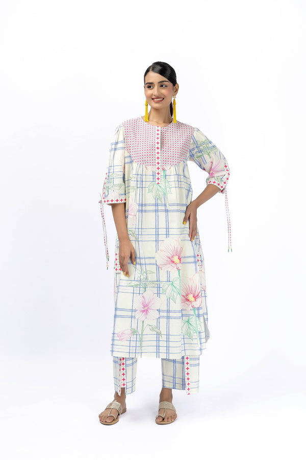 Tartan flower king shirt + placate pant set