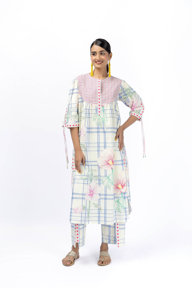 Tartan flower king shirt + placate pant set