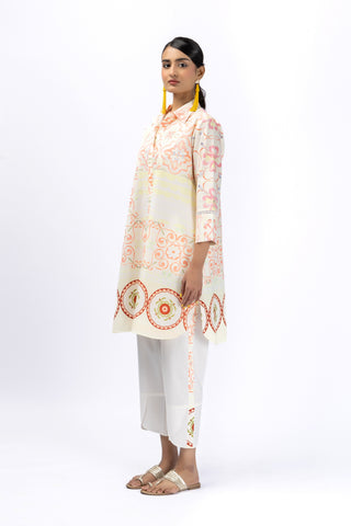 Pastel tile shirt + Sporty stripe pants