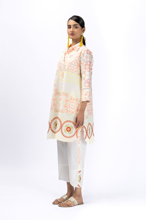 Pastel tile shirt + Sporty stripe pants
