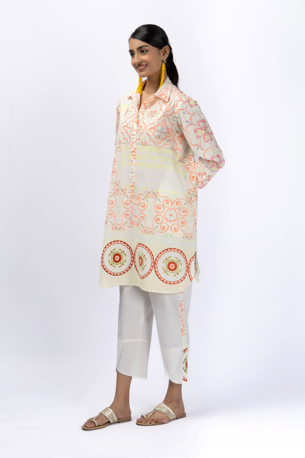 Pastel tile shirt + Sporty stripe pants