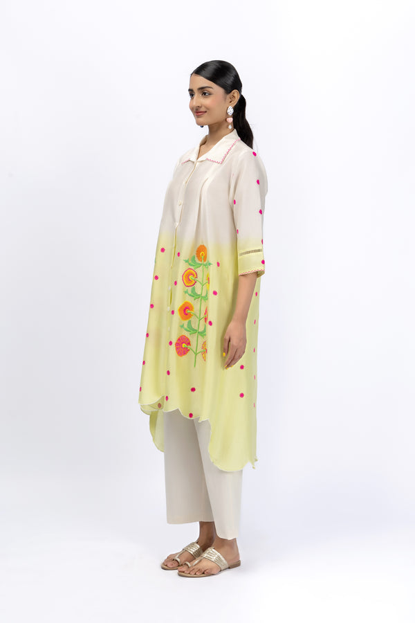 Marigold Festive  Pleat Hi Low Shirt + Pant