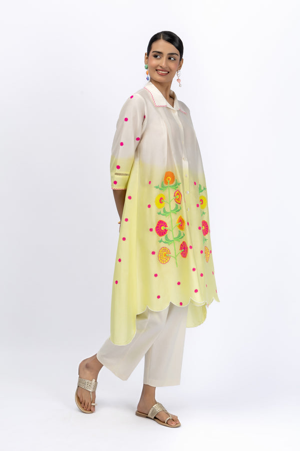 Marigold Festive  Pleat Hi Low Shirt + Pant