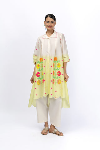 Marigold Festive  Pleat Hi Low Shirt + Pant