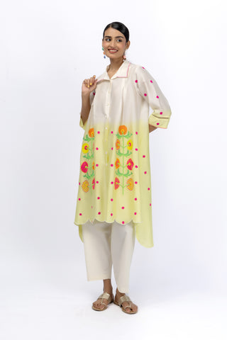 Marigold Festive  Pleat Hi Low Shirt + Pant