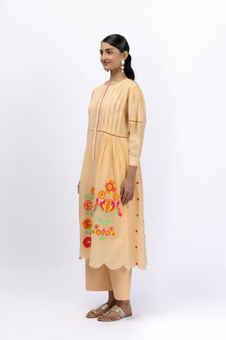 Marigold Festive Peach Embroidered Tunic + Pant