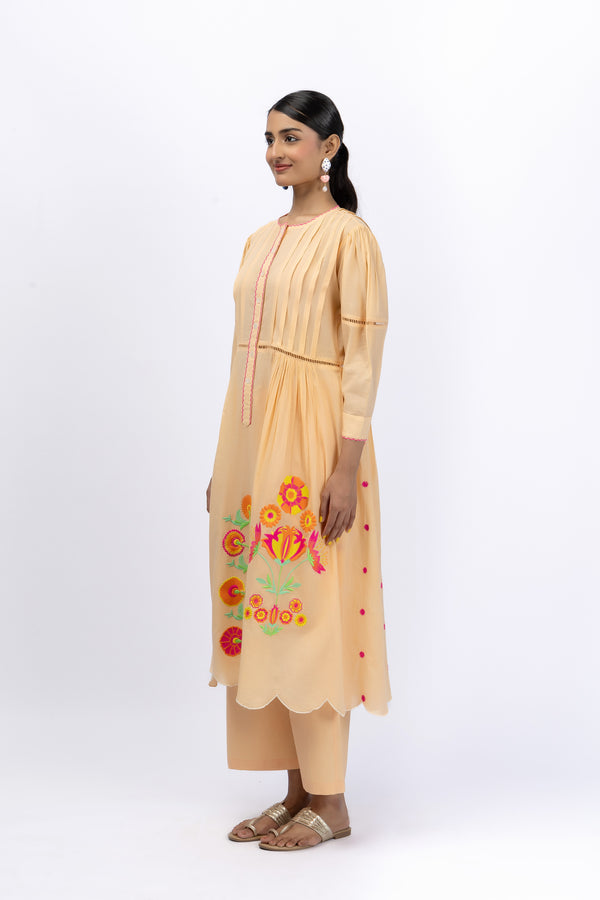 Marigold Festive Peach Embroidered Tunic + Pant