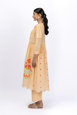 Marigold Festive Peach Embroidered Tunic + Pant