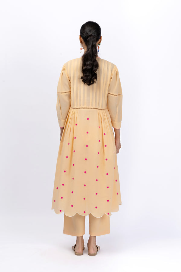 Marigold Festive Peach Embroidered Tunic + Pant