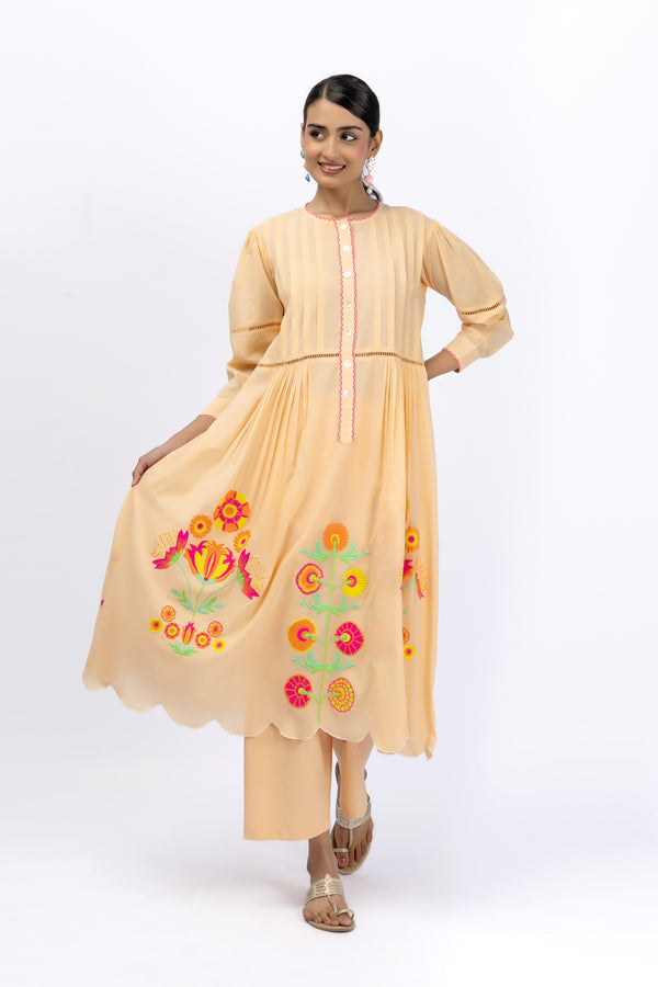 Marigold Festive Peach Embroidered Tunic + Pant