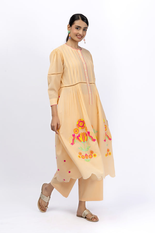 Marigold Festive Peach Embroidered Tunic + Pant