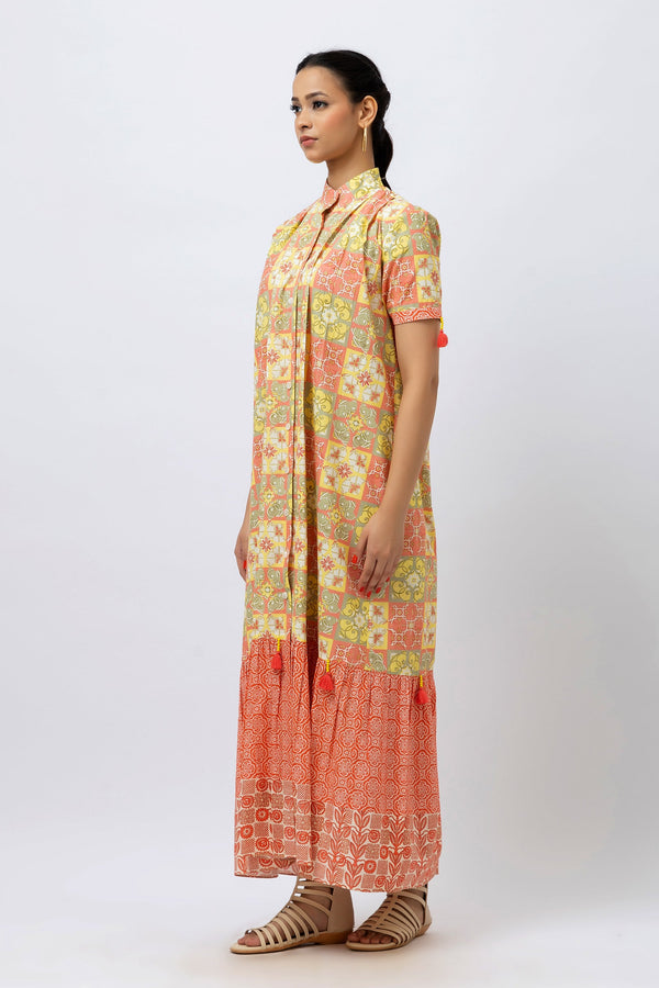 Great Fit - Block print maxi style tier dress.