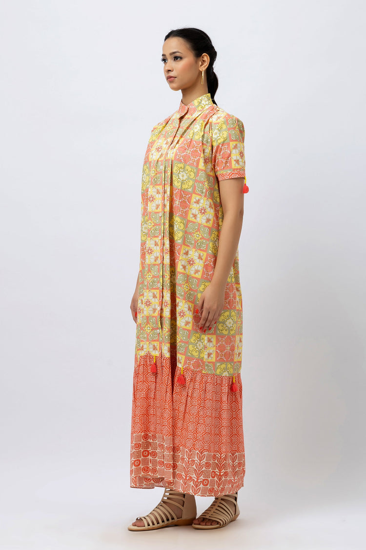Great Fit - Block print maxi style tier dress.