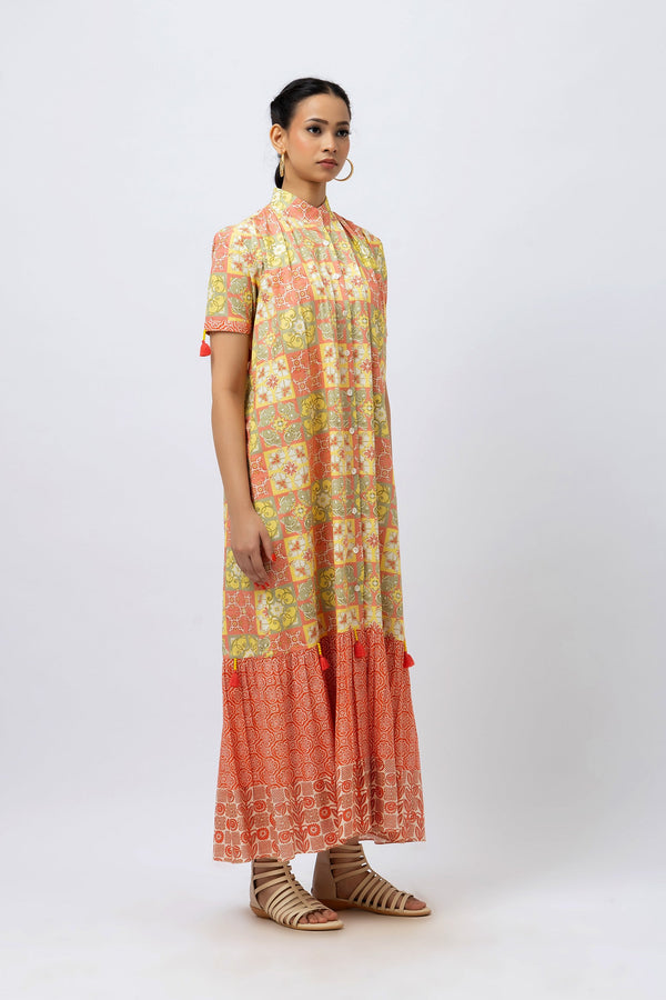 Great Fit - Block print maxi style tier dress.