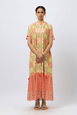 Great Fit - Block print maxi style tier dress.