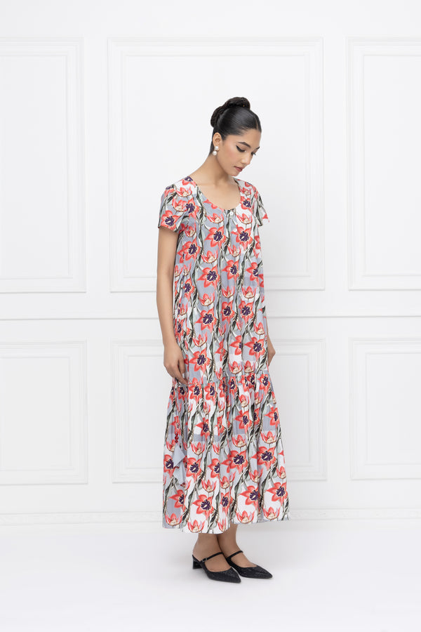Tropical Floral Tier Maxi Dress