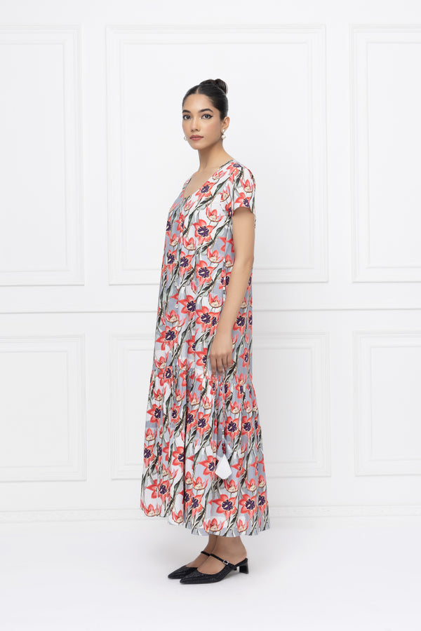 Tropical Floral Tier Maxi Dress