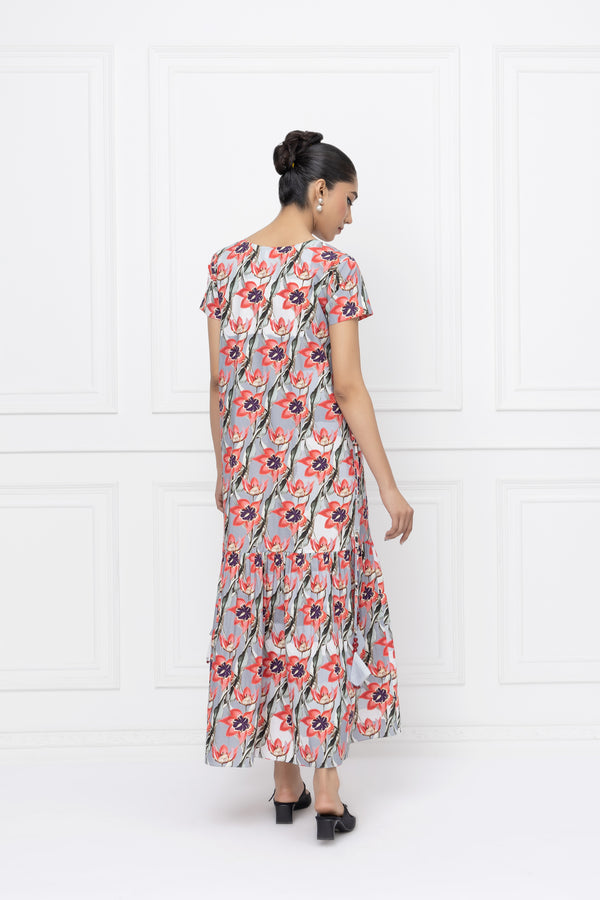 Tropical Floral Tier Maxi Dress