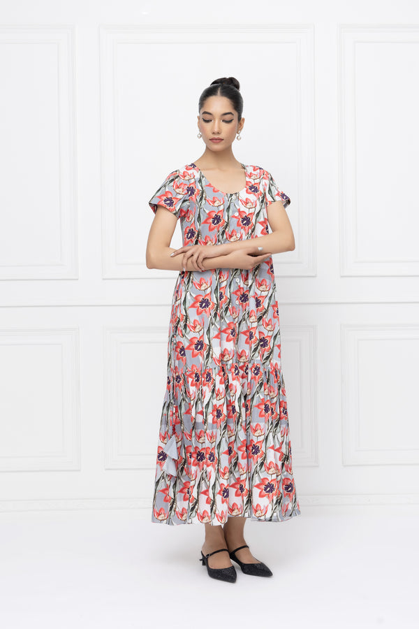 Tropical Floral Tier Maxi Dress