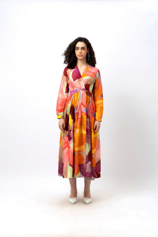 Wrap cotton watercolor maxi