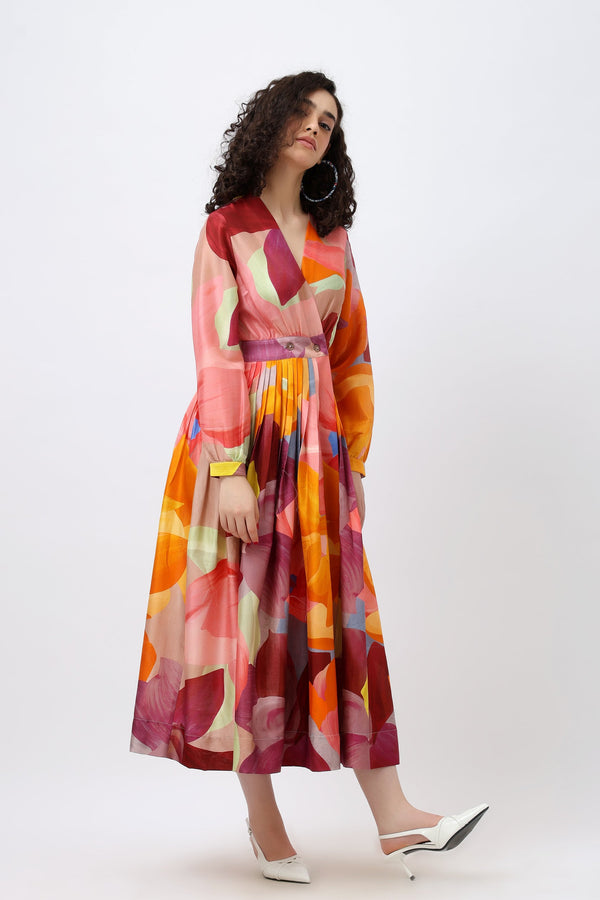 Wrap cotton watercolor maxi