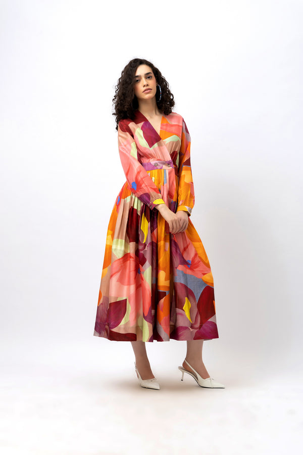 Wrap cotton watercolor maxi
