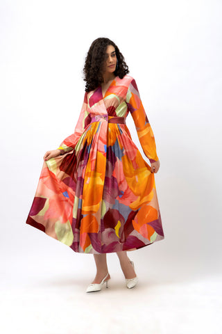 Wrap cotton watercolor maxi