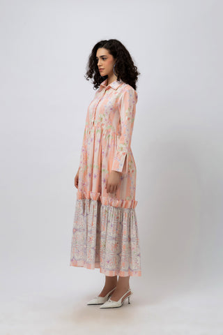 Great Fit -Cherry Blossom print on a maxi cotton frill dress.