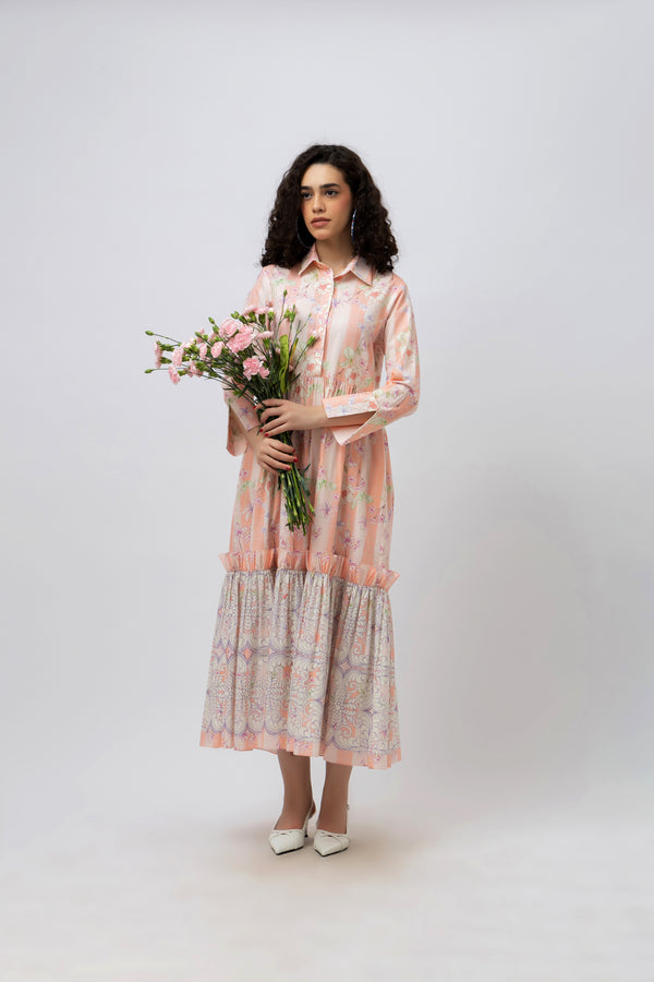 Great Fit -Cherry Blossom print on a maxi cotton frill dress.