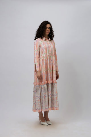 Great Fit -Cherry Blossom print on a maxi cotton frill dress.