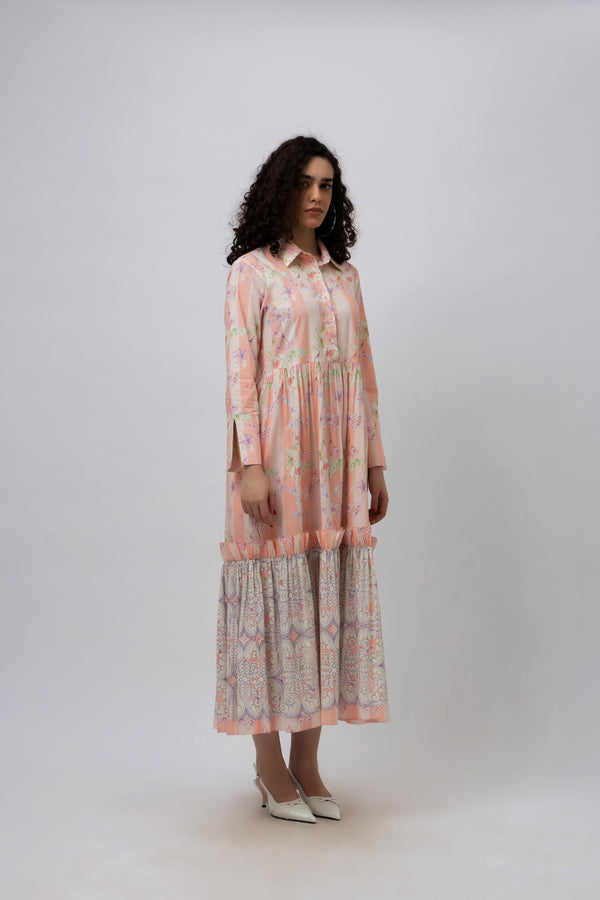 Great Fit -Cherry Blossom print on a maxi cotton frill dress.
