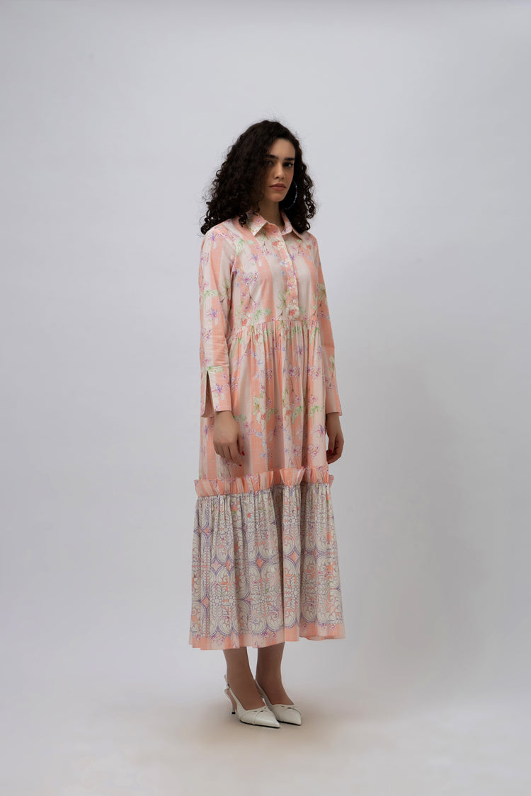 Great Fit -Cherry Blossom print on a maxi cotton frill dress.