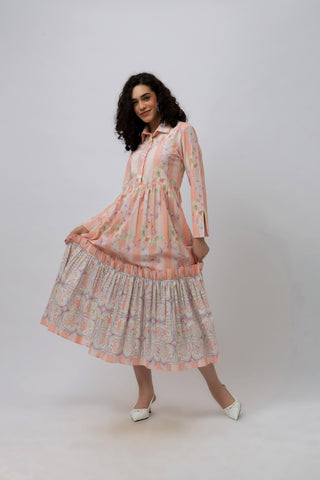 Great Fit -Cherry Blossom print on a maxi cotton frill dress.