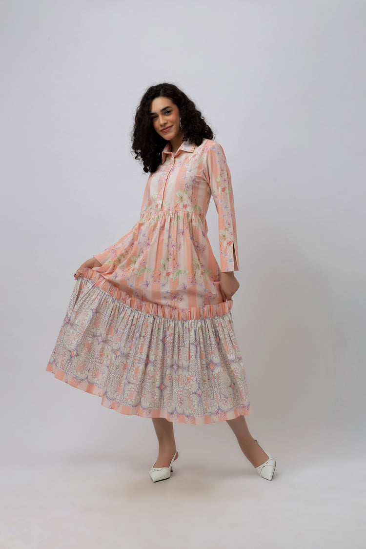 Great Fit -Cherry Blossom print on a maxi cotton frill dress.