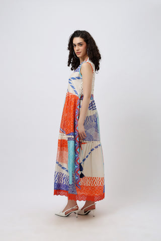 Cotton Multi Print Maxi Dress