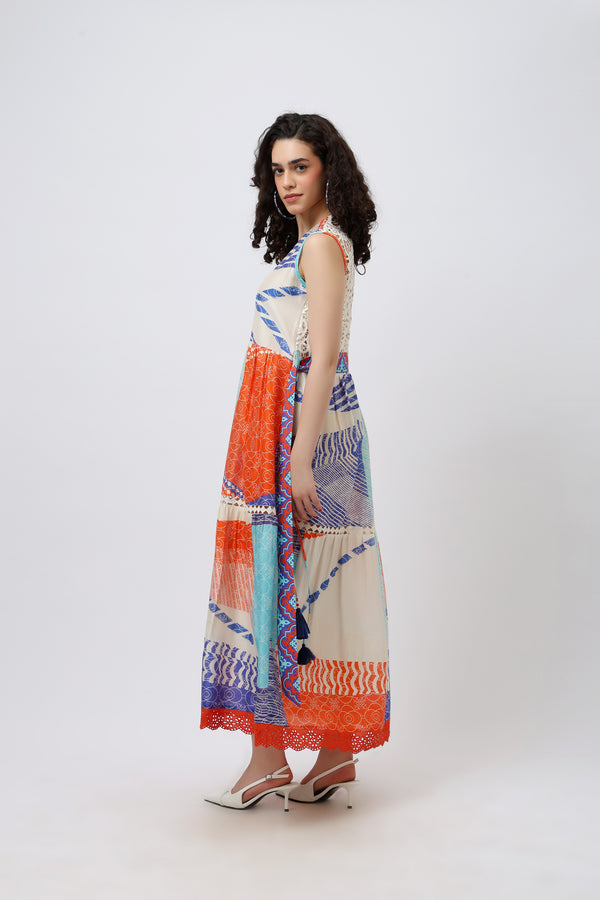 Cotton Multi Print Maxi Dress