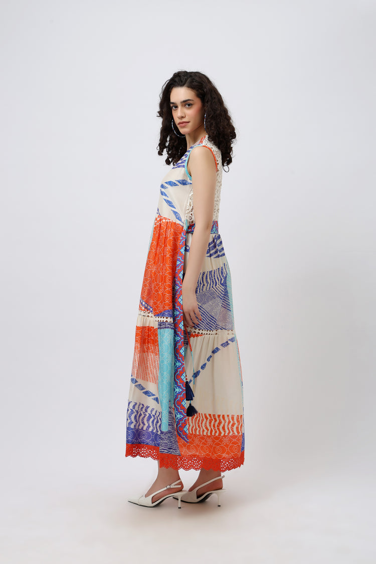 Cotton Multi Print Maxi Dress
