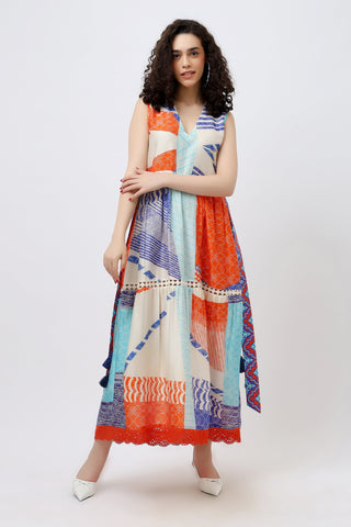 Cotton Multi Print Maxi Dress