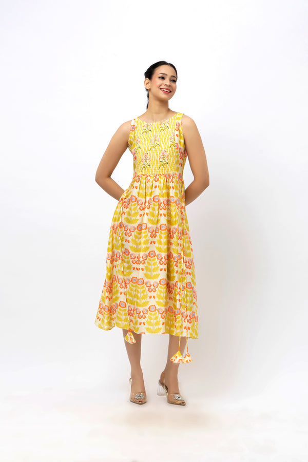 Summer Smocked Midi Dress