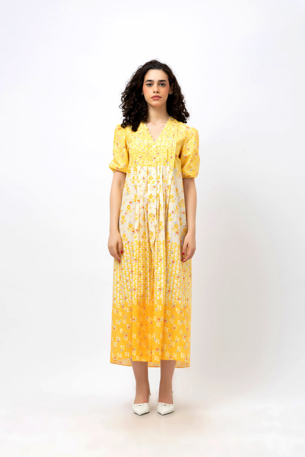 Great Fit -Summer Lemonade multi pleat dress.