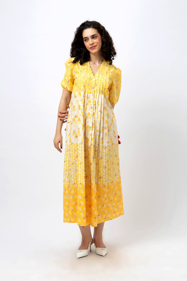Great Fit -Summer Lemonade multi pleat dress.